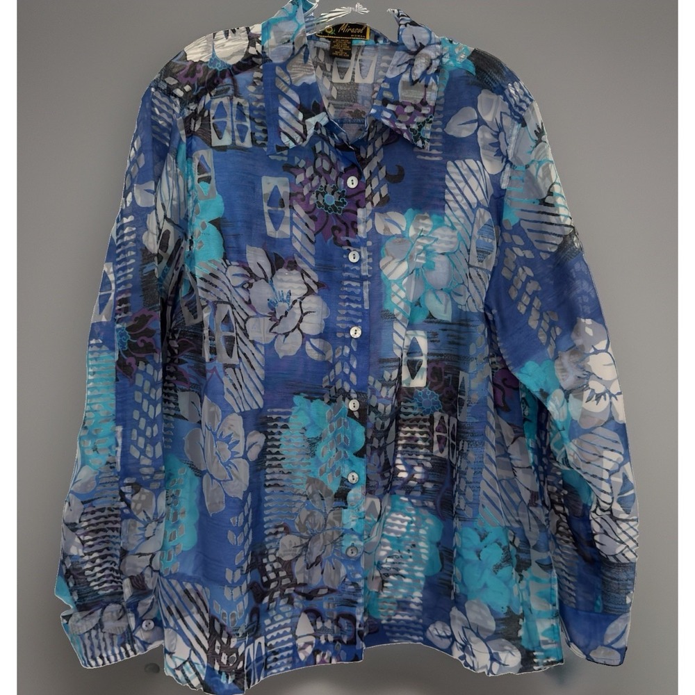 MARISOL Jacket Womens 1X Multicolor Geometric Floral Sheer Artsy VTG Retro Boho